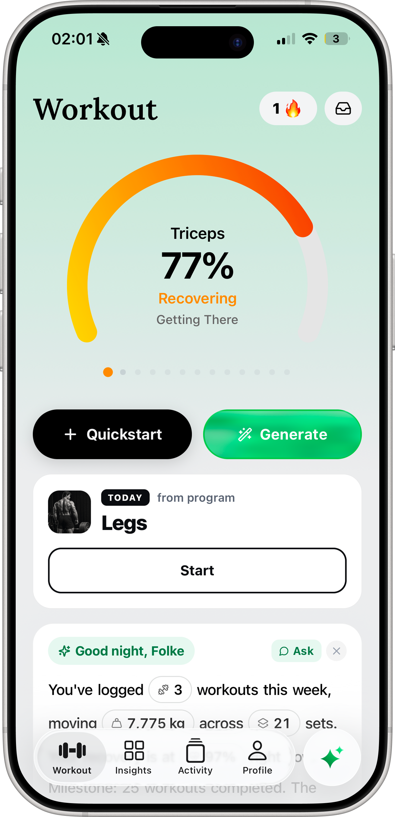 Liftly workout home showcase